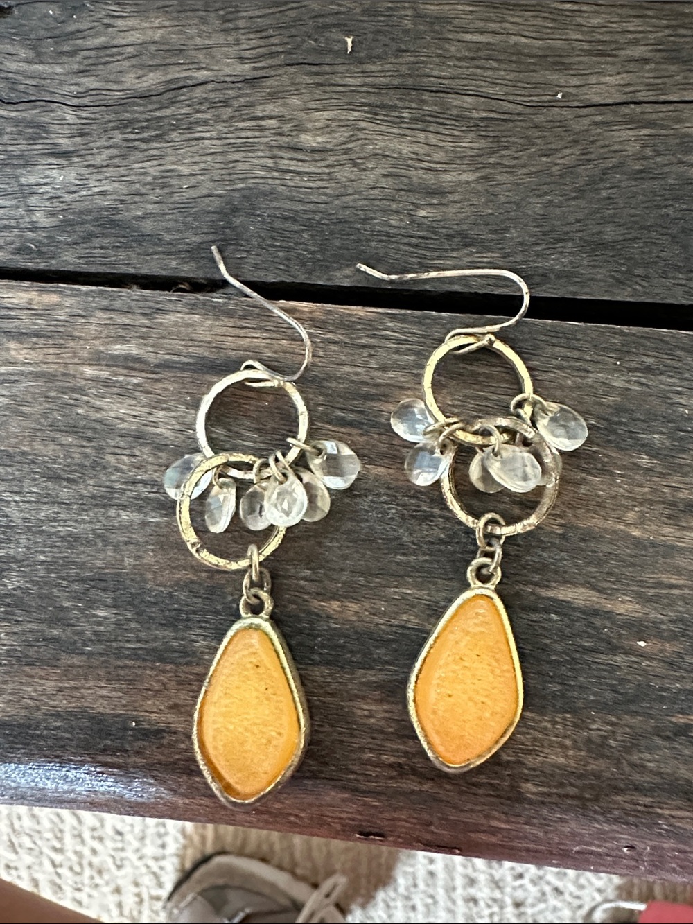 Boho Silver Chandelier Dangle Earrings Yellow Cabochon Teardrop Crystal Beads